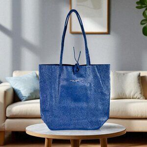 Anita Blue Italian Leather Women’s Handbag – Designer Shopper Tote Bag